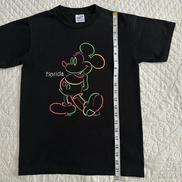 Vintage 90s Velva Sheen Classic Mickey Mouse Disney Florida Neon Graphic T-Shirt - Picture 6 of 8